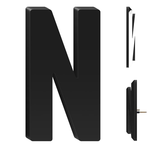 16 Inch Floating Acrylic House Numbers Letters, Adhesive Acrylic House Address Numbers for Outside, Modern Black Adhesive Address Letter and Number for Home Office Apartment (N)
