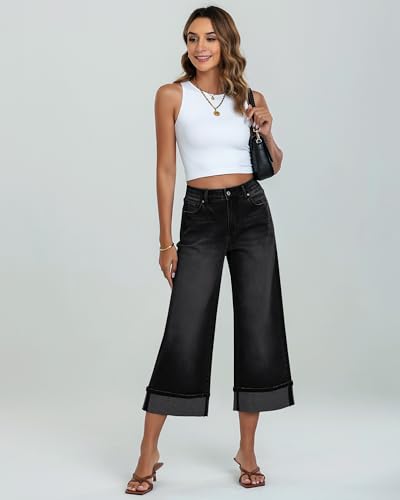 GRAPENT-Wide-Leg-Jeans-for-Women-High-Waisted-Stretchy-Denim-Capri-Pants-Fold-Hem-Cropped-Baggy-Capris-Jeans-with-Pocket 31w3GI2Ps9L