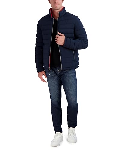 Image of Nautica Men's Reversible Quilted Puffer Jacket -Midweight Mechanical Stretch Winter Coat