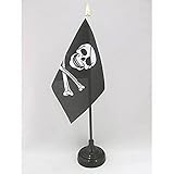 TISCHFLAGGE PIRAT TOTENKOPF UND KNOCHEN 15x10cm goldene splitze - PIRATEN TISCHFAHNE 10 x 15 cm - flaggen AZ FLAG