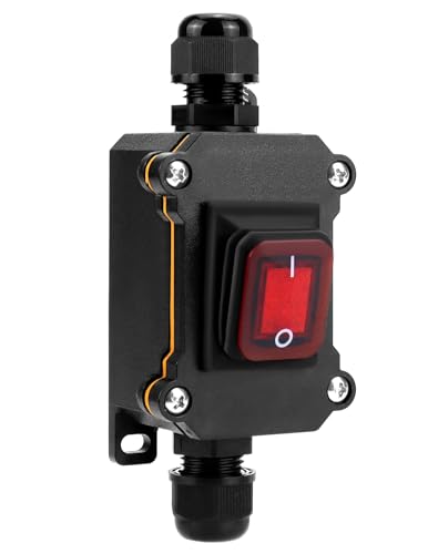 QWORK® IP65 wasserdichter Inline-Kabelschalter mit roter Kontrollleuchte, 12–24 V, 30 A, DPST-Wippschalter, Dual-Positions Ein/Aus Wippschalter