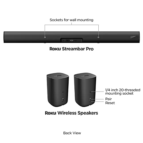 Roku Streambar Pro & Wireless Speakers | 4K HDR Streaming Device & Cinematic Soundbar All in One, Two Wireless TV Speakers, Enhanced Roku Voice Remote, Free & Live TV