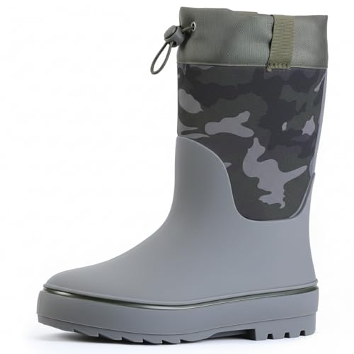 Showave Kid's Rain Boots for Boys Girls Waterproof Durable Rubber Boots Easy-on Outdoor Unisex-Child Mud Boots