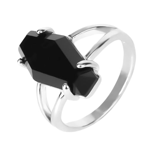 Coffin Ring Black Onyx Coffin - Elegant Gothic Punk Antique Witch Jewelry Vintage Gothic Boho Black Gemstone Punk Goth ring Halloween Gift for Women Vampire (9 US)