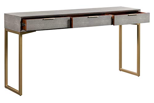 TOV Furniture Pesce Shagreen Modern 3 Drawer Living Room Console Table, 59\" Grey - Thumbnail 4