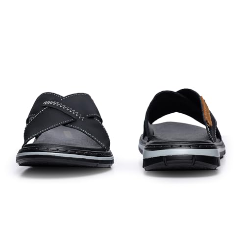 Image of MGGMOKAY Mens Cross Slides Sandals Summer Leather Slipper Anti-Slip Comfortable Sandals
