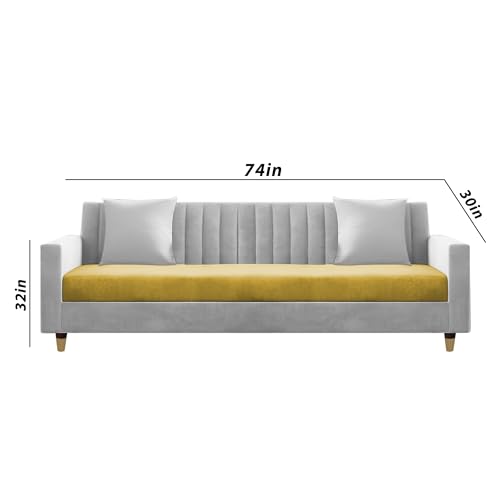 Image of Casaliving Garcia 3+2+1 Seater Sofa Set for Living Room (Yellow Grey Colour) Premium Fabric Sofa