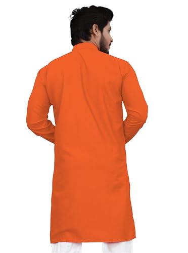 Image of Cotton Blend Full Sleeve Long Plain Kurta for Men