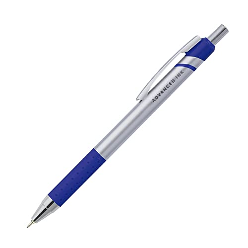 Office Depot Advanced Ink Retractable Ballpoint Pens, Needle Point, 0.7 Mm, Silver Barrel, Blue Ink, Pack Of 12 #TOP1