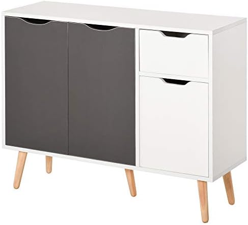 HOMCOM Sideboard Floor Standing Storage Cabinet with Drawer for Bedroom, Living Room, Home Office, Grey