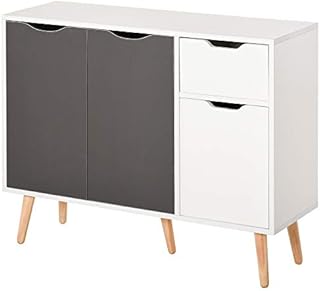 HOMCOM Sideboard Floor Standing Storage Cabinet with Drawer for Bedroom, Living Room, Home Office, Grey