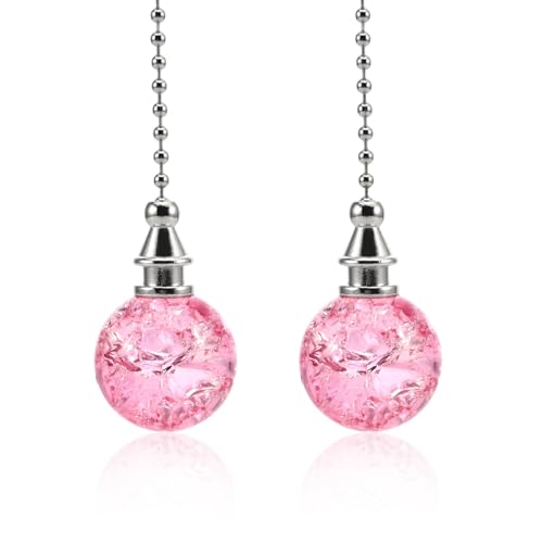 Image of NIIIYTYB 2 Packs Fan Pulls Decorative Princess Ceiling Pull Chain for Girls Crystal Light Accessories Unique Red Pink Fan Lamp Chains Ornaments String Extension for Lights Fans 12 Inch Beaded Pulls