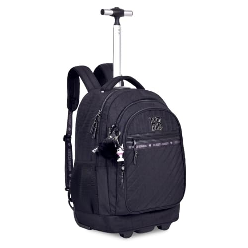 Mochila de Costas e Rodas Rebecca Bonbon Feminina Fashion Crinkle com Matelassê Preto