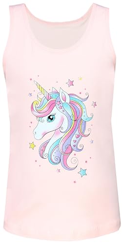 TupTam Unterhemden Mädchen Baumwoll Unterhemd 5er Pack Tank Top Ärmellos Kinder, Farbe: Einhorn Rosa Gelb Blau Weiß Aprikose Unicorn, Größe: 110-116