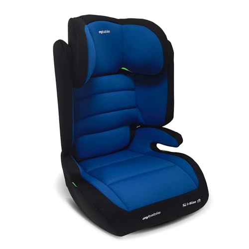 My Babiie MBCSB30 Highback Booster Car Seat - 100-150cm (Approx. 4-12 Years, Group 2/3), i-Size R129, Adjustable Child High Back Seat, Padded, 8 Position Headrest - Blue & Black