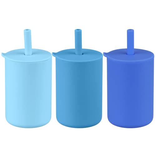 Mintlyfe Toddler Straw Cup, 100% Food Grade Silicone Training Cup For Baby, Trainer Cup Toddler Training Straw Cup For Boys And Girls, Unbreakable (Cornflower Blue/Blue/Powder Blue) #TOP7