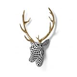 XYZWOMN Deer Head Wall Decor, 15.7 Inch Faux Resin Animal Head Wall Mount with Gold Antlers, Modern Mosaic 3D Wall Art Sculpture for Living Room Bedroom Home Decoration, Black and White