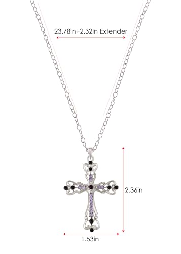 Image of Alilang Womens Black Silver Clear Crystal Rhinestones Celtic Holy Cross Pendant Necklace