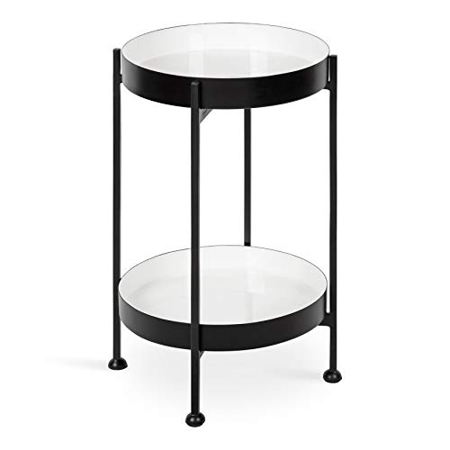 Kate And Laurel Nira Two-Tiered Modern Side Table, 15" X 15" X 24", White And Black, Chic Contemporary End Table For Storage And Decor #TOP5