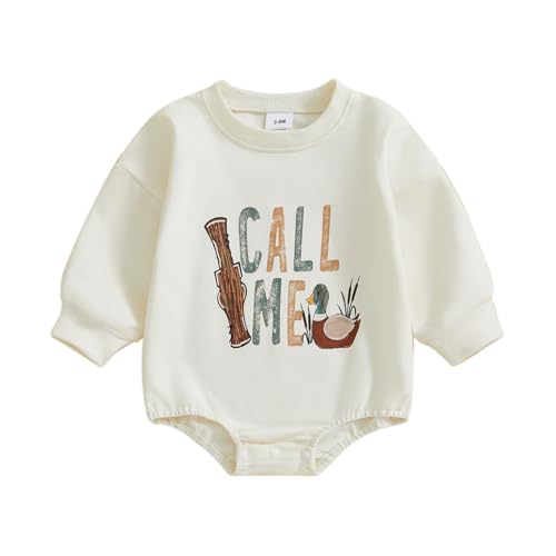 Image of Yxniwxe Newborn Baby Boy Girl Hunting Outfit 1st Birthday Mallard Duck Romper Oversized Sweatshirt Playsuit Spring Clothes