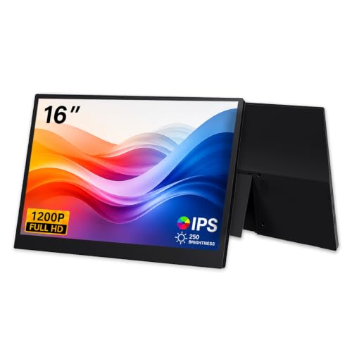 Image of 16 Inch Portable Monitor for Laptop, FHD 1200P IPS Portable Laptop Monitor with HDMI Type-C, Eye Care Ultra Slim,Travel Monitor for Laptop Phone PS4 /5 Xbox Switch