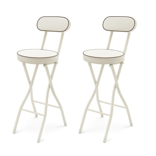 Charocean Lot de 2 tabourets de bar pliables avec dossier, 65 cm de haut, chaise haute pliantes pour bar et comptoir, capacité de charge 125 kg (blanc 65 cm)