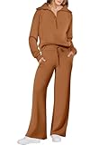 ANRABESS Women 2 Piece Outfits Sweatsuit Set 2023 Fall Trendy Oversized Quarter Half Zip Sweatshirt Wide Leg Sweatpant Matching Lounge Set Athletic Tracksuit Travel Clothes Set 1088jiaotang-M