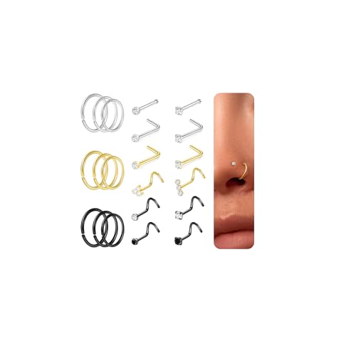 DAILI 21Pcs Nose Stud Nose Rings for Women, Hypoallergenic Titanium