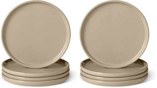 Image of Amazon Basics Glazed Stoneware Appetizer Plates, Ceramic 4-Piece Set, Microwave, Dishwasher and Freezer-Safe, Stain-Resistant, 6.7 in., Linen Gray (Pack of 2)