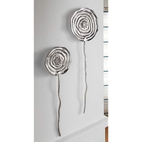 Wanddeko „Blume“, 2er Set, silber, Wandschmuck aus Aluminium Cover