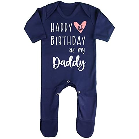 Miammo Happy 1st birthday as my Daddy (pink heart) personalised family [BBY7] baby romper jumpsuit with feet, 0-3 months, Navy Cover