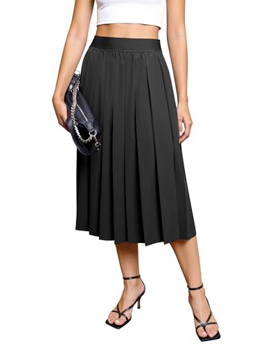 Pleated Skirts for Women with Pockets Elastic High Waisted Flowy Midi Skirt A-Line Fall Long Skirts Work Office3