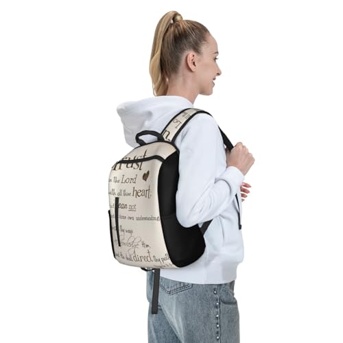 Trust In The Lord With All Thine Heart Inspirational Theme Bible Verse Scripture Lightweight Backpack For Women Men, Casual Polyester Daypack Bookbag Travel Hiking Bag, Durable Laptop Backpack2