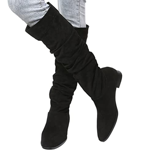 ticticlily Botte Hautes Femme Botte Cuissarde Daim Talon Bloc Causal Zippées Hiver Longue Boots à Talon Plat Confortable Botte Equitation B Noir 37 EU Cover