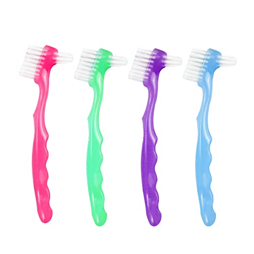 EvaGO 4 cepillos de limpieza de dentaduras postizas con cerdas multicapa y mango de goma ergonómico, cepillo portátil de doble cara para limpieza de dientes falsos (4C) Cover