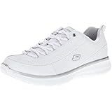 Skechers Sport Womens Synergy Elite Status Athletic Walking Sneaker,White/Silver Leather,7 M US