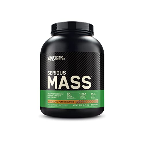 Optimum Nutrition Serious Mass, Weight Gainer Protein Powder, Mass Gainer, Vitamin C and Zinc for Immune Support, Creatine, Chocolate Peanut Butter, 6 Pound (Packaging May Vary)