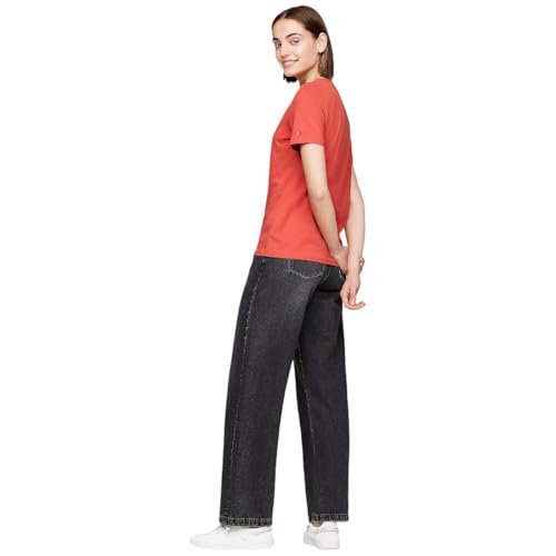 Tommy Hilfiger Damen T-Shirt Kurzarm Regular Rundhalsausschnitt, Rot (Terra Red), XXS – Ansicht 4