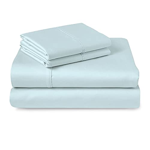 Pizuna 100% Cotton Double Bed Sheet Set Baby Blue, 400 Thead Count Long Staple Cotton Bedding Set 230x280 cm