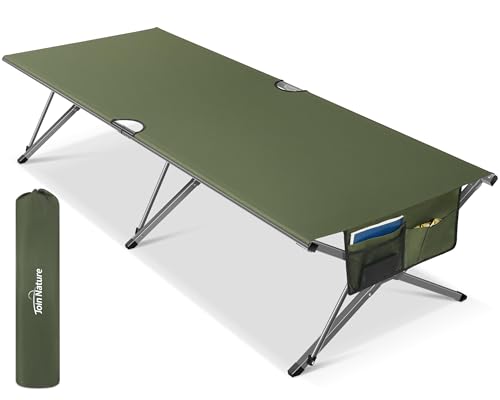 Image of Join Nature Oversized Camping Cot for Adults - Non-Assemble Folding Camping Bed Extra Wide for Outdoor, Support up to 6.9ft or 450lbs, with Storager Bag, 82 inch L x 32 inch W(Green)