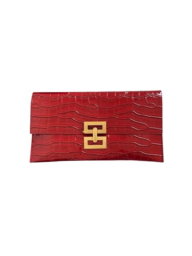 Verdusa Women's Clutch Evening Bags Trendy Envelope Handbags Metallic Purses Red One Size
