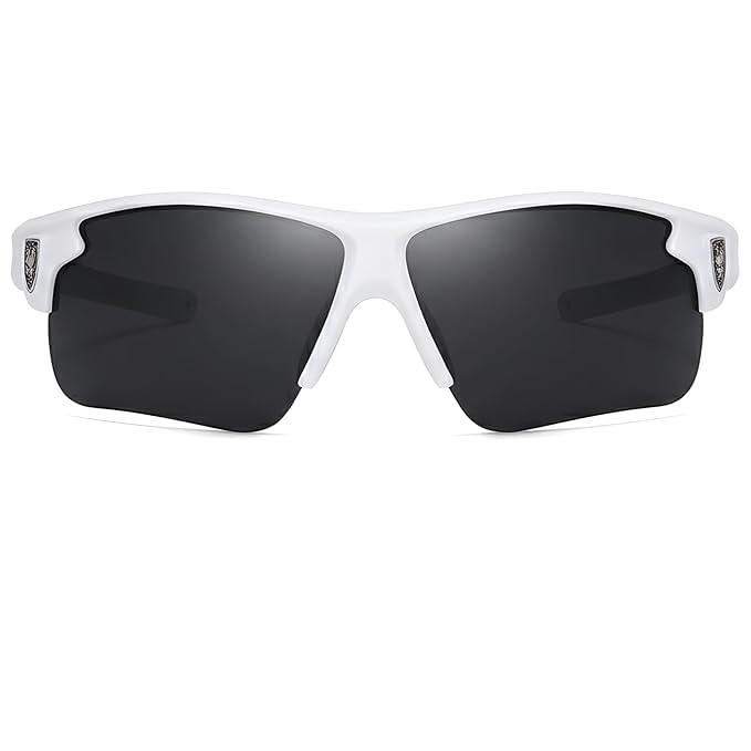 Image of Sports Sunglasses, Black /White | Full-Coverage UV400 Protection, Hydrophobic Mirrored Lens, Lightweight Shatterproof Design, Mercury