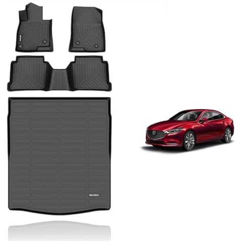 KELCSEECS® Floor Mats & Cargo Liner Custom for 2014 2015 2016 2017 2018 2019 2020 2021 Mazda 6 All Weather Protection TPE Floor Liners Front & Rear Row Full Set Mazda 6 Accessories Black Cover
