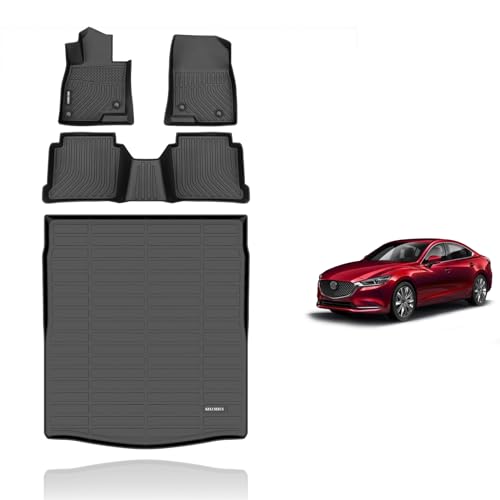 KELCSEECS® Floor Mats & Cargo Liner Custom for 2014 2015 2016 2017 2018 2019 2020 2021 Mazda 6 All Weather Protection TPE Floor Liners Front & Rear Row Full Set Mazda 6 Accessories Black