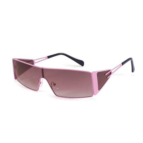 FancyPink Y2K Sunglasses for Women- Retro Rectangular Wrap Around Glasses -2000S Non-polarized Sun Glasses Metal Shades