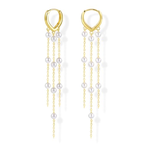 ALEXCRAFT Boucle d'Oreille Longues Pendante, Boucles d'oreilles Femme Or en Perles, Boucles d'oreilles à Pampilles, Plaqué Or 14 Carats, Hypoallergéniques,...