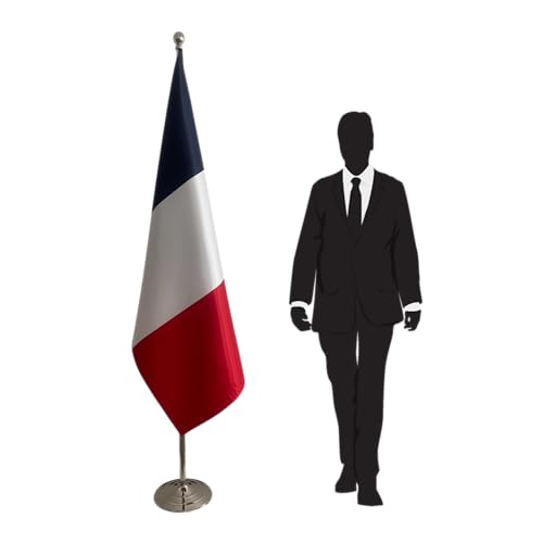Bandiera francese con asta e base. Bandiera francia dell'ufficio. Base 1,3kg. Bandiera in raso. Codice CN1-FR