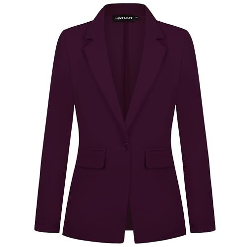 MINTLIMIT Women Suit Jacket Blazer Button Front Notched Lapel Blazer Suit Cardigan Formal Work Office,L,Purple