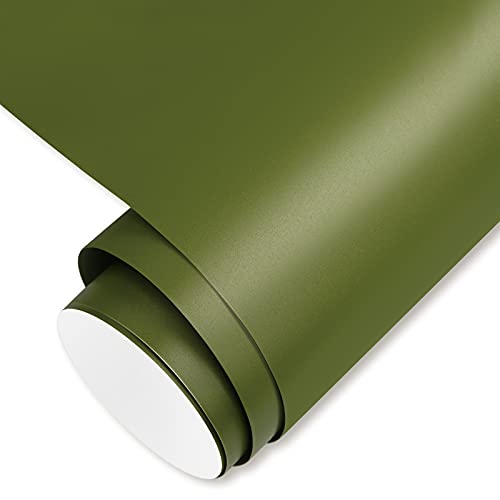 Gatichetta Green Vinyl Army Green Self Adhesive Vinyl Craft Permanent Vinyls Roll 12 x 10ft for DIY Sticker Decals Home Decor Matte Olive Green