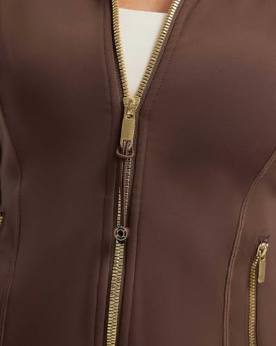 Image of SUUKSESS Women Golden Full Zip Up Workout Cropped Jackets Lightweight Athletic Yoga Tops